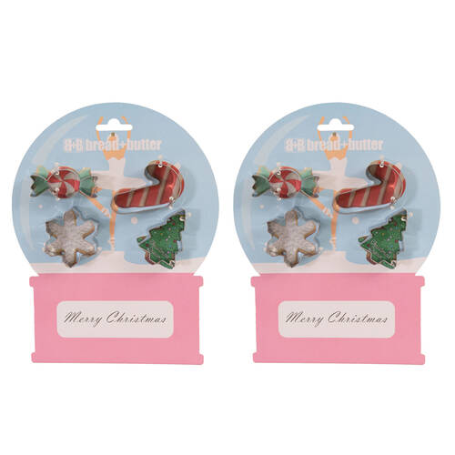 2x 4pc Bread and Butter Stainless Cookie Cutter Snowglobe/Card/Tree/Candy Cane