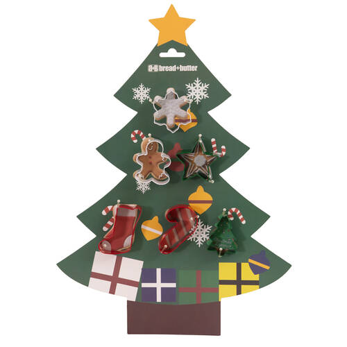 6pc Bread and Butter Cookie Cutter Tree/Sock/Gman/Flake/Star/Candy