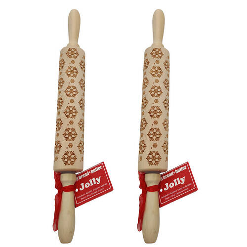 2PK Bread and Butter Laser Etch Wooden Rolling Pin - Snowflake