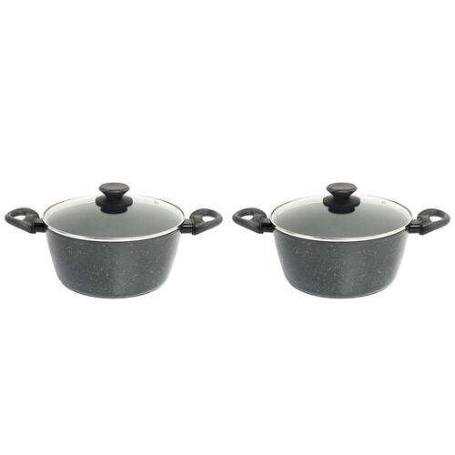 2PK Stone Chef Forged Aluminium Casserole w/ Lid 24cm Non-Stick - Grey