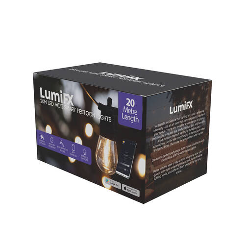 LumiFX 50 Bulb LED WIFI Smart Indoor/Outdoor Festoon Lights 20m Warm White 