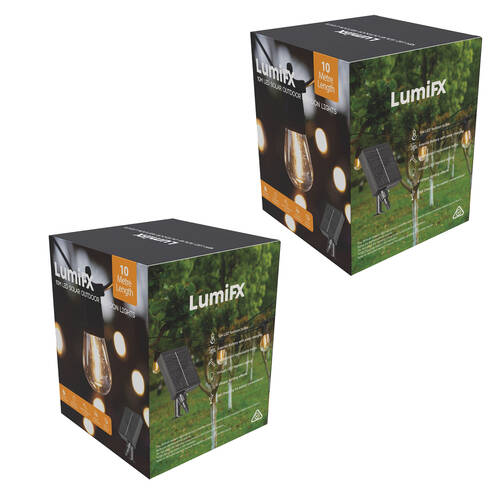 2PK LumiFX 10 Bulb Indoor/Outdoor Festoon Lights 8 Lighting Effects 10m Warm White