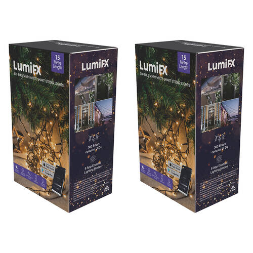 2PK LumiFX 300 Bulb LED Wifi Smart String Lights Indoor/Outdoor 15m Warm White