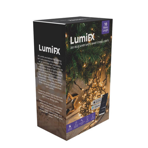 LumiFX 200 Bulb LED Wifi Smart String Lights Indoor/Outdoor 10m Warm White