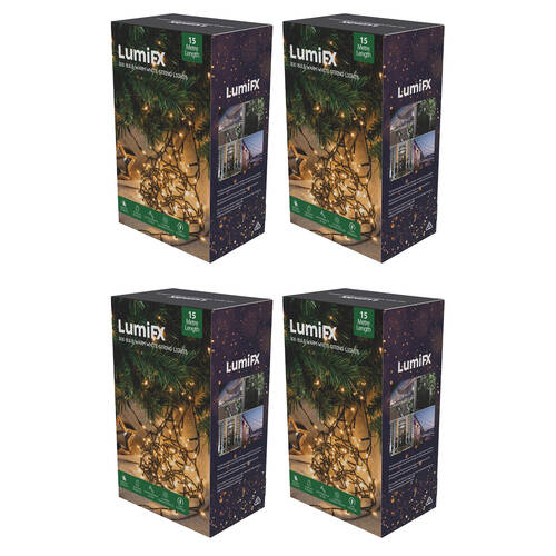 4PK LumiFX 300 Bulb LED Powered String Lights Indoor/Outdoor 15m Warm White