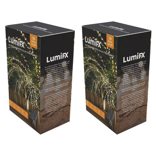 2PK LumiFX 200 Bulb LED Powered String Lights Indoor/Outdoor 10m Warm White