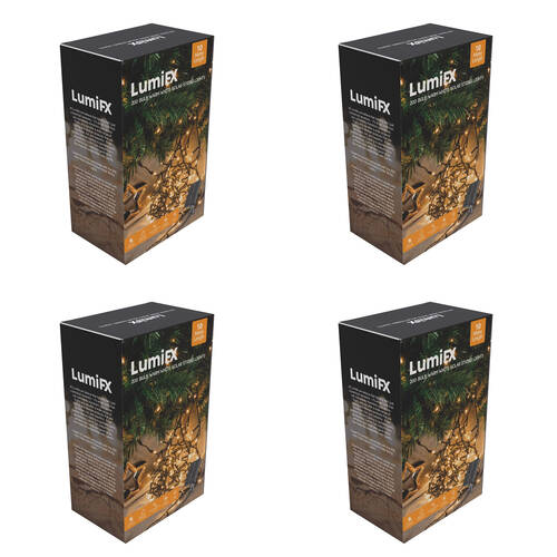 4PK Lumifx 200-LED Solar Power String Lights 8 Light Effects 10m - Warm White