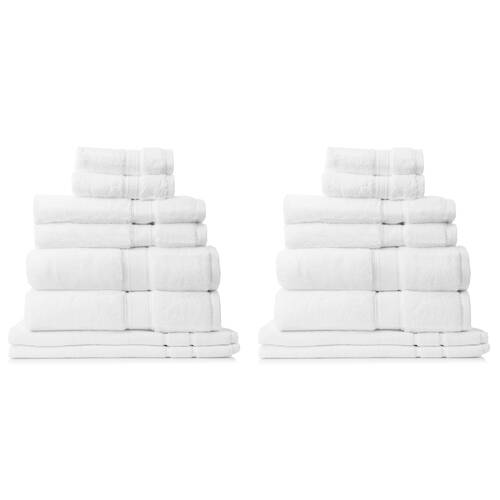 2x 8pc Royal Comfort Zero Twist Soft Absorbent Cotton Towel Set - White