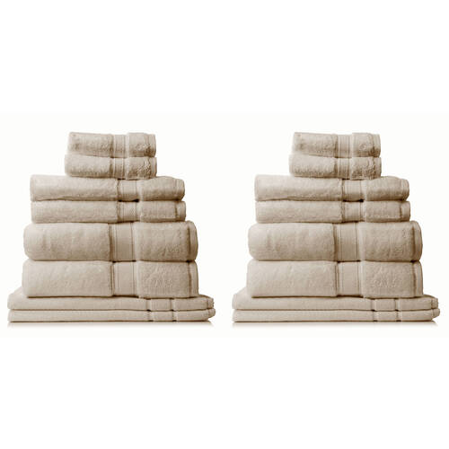 2x 8pc Royal Comfort Zero Twist Soft Absorbent Cotton Towel Set - Beige