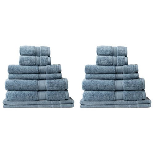 2x 8pc Royal Comfort Zero Twist Soft Absorbent Cotton Towel Set - Denim