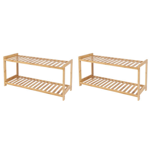 2PK Casa Decor 2 Tier Bamboo Compact Shoe Storage Stool 69.8x36cm - Oak