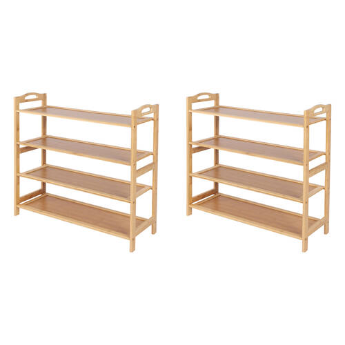 2PK Casa Decor 4 Tier Bamboo Compact Shoe Storage Stool 69x69cm - Oak