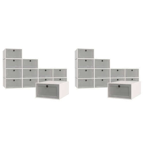 2x 12pc Casa Decor Stackable Transparent Shoe Organiser Set 33x23cm - White