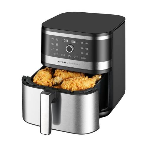 Kitchen Couture 8L Stainless Steel Air Fryer Family Sized Single Drawer Black