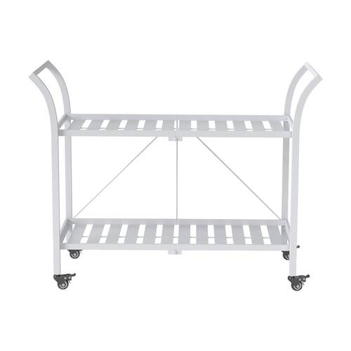 Casa Decor 2 Tier Metal Barcart - Powder Coated Folding White Gloss 90cm