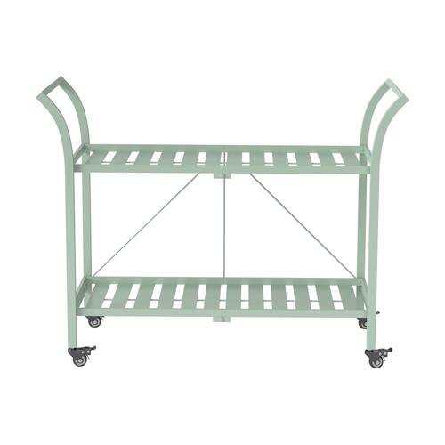 Casa Decor 2 Tier Metal Barcart Powder Coated - Folding Sage Green 90cm