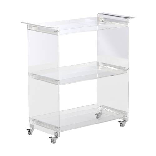 Casa Decor 3 Tier Acrylic Bar Cart - Clear Smooth-Glide Casters 89cm