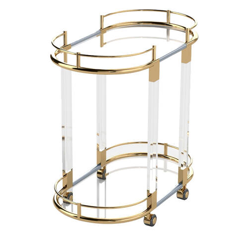 Casa Decor 2 Tier Oval Acrylic Bar Cart - Caster Wheels Transparent Gold