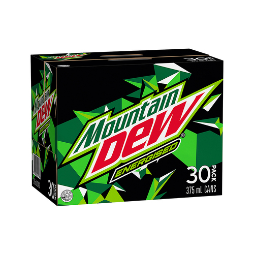 30pc Mountain Dew Energised Flavoured Soft Drink Cans 375ml