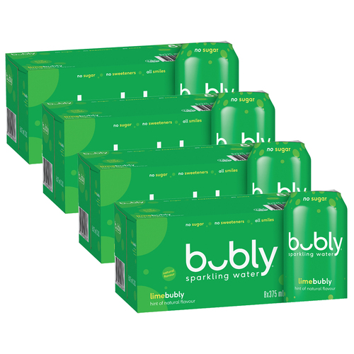 32pc Bubly Lime Flavoured Sparkling Water Drink Cans 375ml