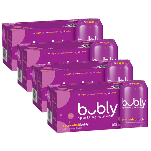 32pc Bubly Passionfruit Flavoured Sparkling Water Drink Cans 375ml