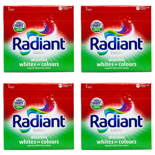 4PK Radiant Laundry Powder 1kg Brightens Whites Or Colours