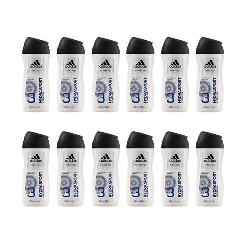12PK Adidas Hydra Sport Shower Gel Body Wash 250ml Bath Care