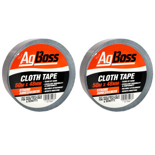 2PK AgBoss Durable Multi Purpose PVC Black Cloth Tape 48mm x 50m