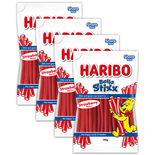 4PK Haribo Balla Stixx Strawberry Bag 140g