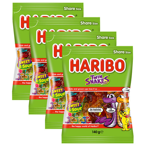 4PK Haribo Twin Snakes Gummies Bag 140g