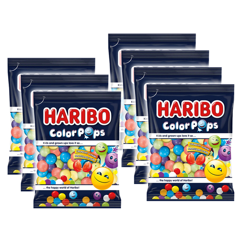 7PK Haribo Color Pops Crunchy Fruitgum Lollies Bag 140g