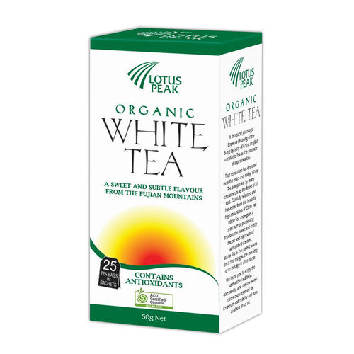25pc Lotus Peak Organic Sweet And Subtle White Tea Bags 50g