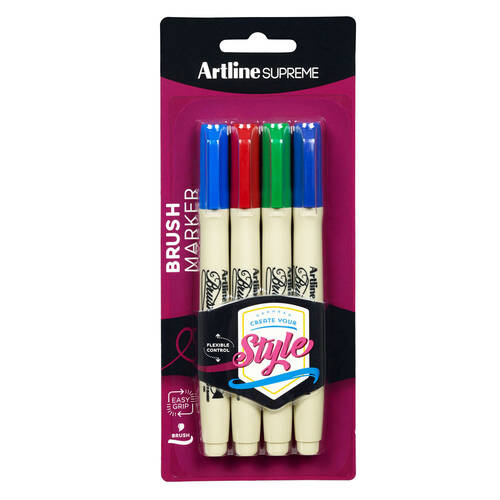 4pc Artline Supreme Brush Markers - Assorted Colours