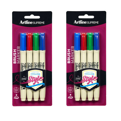 2x 4pc Artline Supreme Brush Markers - Assorted Colours