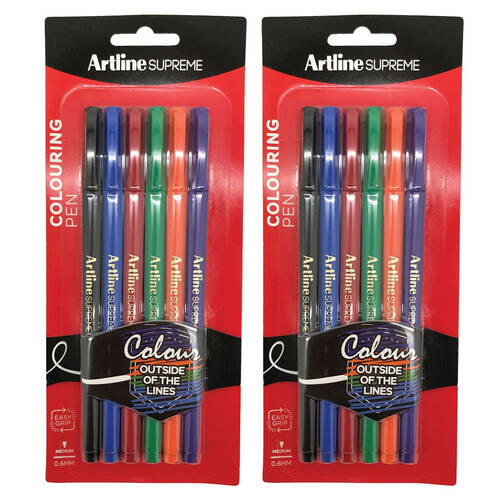 2x 6pc Artline Supreme 0.6mm Colouring Pens - Assorted Colours