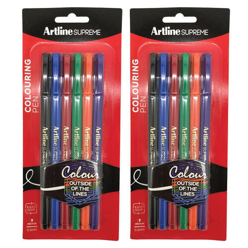 2x 6pc Artline Supreme 0.6mm Colouring Pens - Assorted Colours