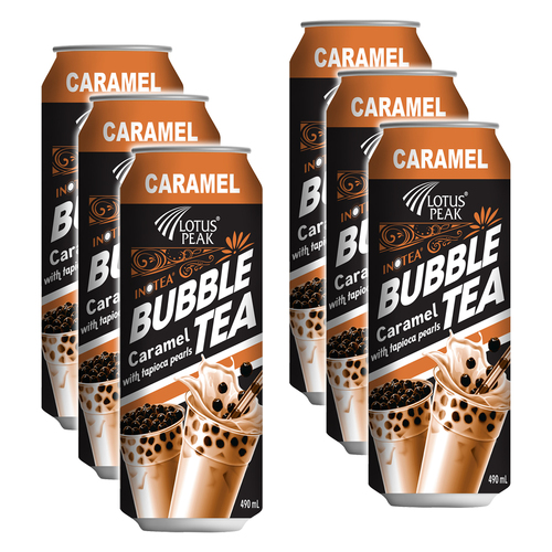 6pc Lotus Peak Bubble Tea Caramel With Tapioca Pearls 490mL