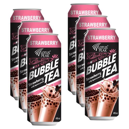 6pc Lotus Peak Bubble Tea Strawberry w/ Tapioca Pearls 490m