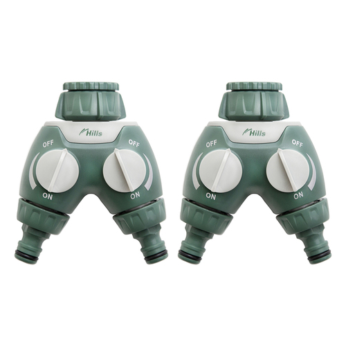 2PK Hills Two Way Hose Tap Adaptor Manifold Green/Grey
