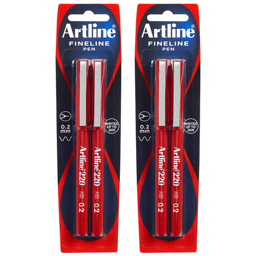 4pc Artline 220 0.2mm Fineline Pen - Red