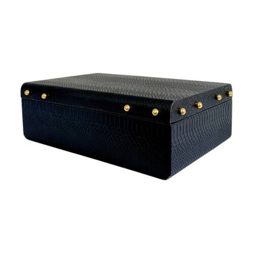 SS Collective Large Black & Gold Studded Decorative Home Decor Box 34x22x11cm