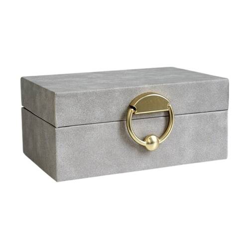 SS Collective Small Grey Suede Decorative Box W/ Gold Latch 18x12x8cm
