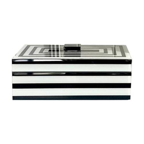 SS Collective Large Black & White Glass Bevelled Decorative Box 23x15cm