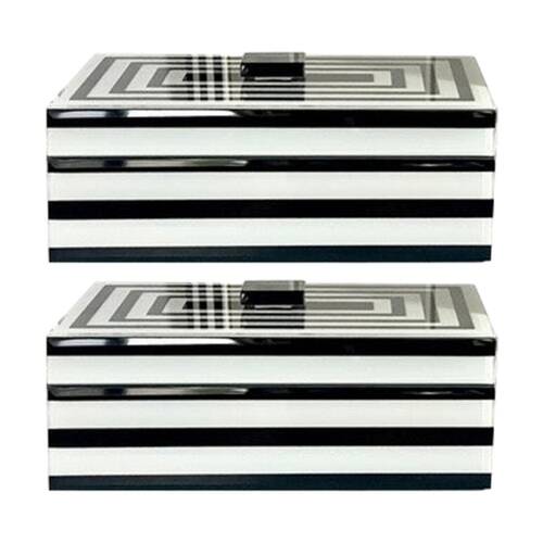 2PK SS Collective Large Black & White Glass Bevelled Decorative Box 23x15cm