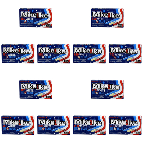 12PK Mike & Ike Red, White & Blue Chewy Candy 120g Theatre Box