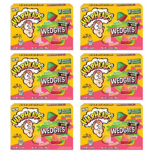 6PK Warheads Wedgies Assorted Flavour Chewy Candy 99g Theatre Box