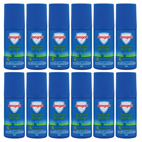 12PK Aerogard 50ml Tropical Strength Insect Repellent Roll-On