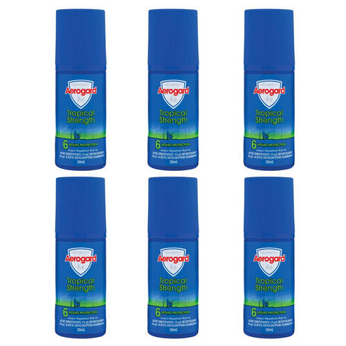 6PK Aerogard 50ml Tropical Strength Insect Repellent Roll-On