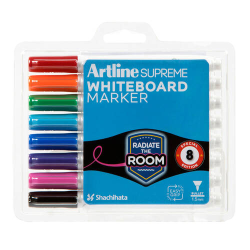 8pc Artline Supreme Whiteboard Markers - Assorted