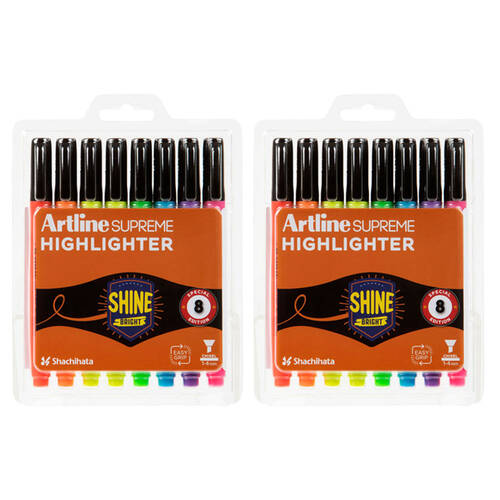 2x 8pc Artline Supreme Highlighter Set - Assorted Colours